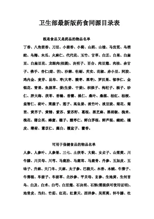 药食两用的中药名单