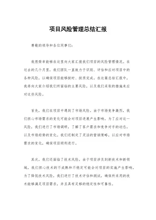 项目风险管理总结汇报