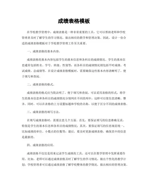 成绩表格模板