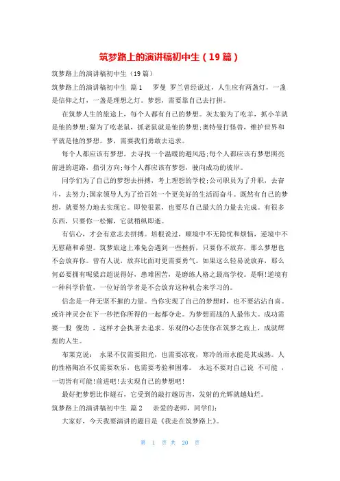 筑梦路上的演讲稿初中生(19篇)