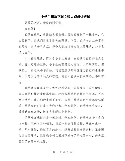 小学生国旗下树立远大理想讲话稿