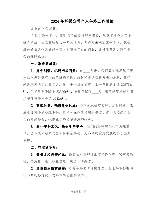 2024年环保公司个人年终工作总结（3篇）