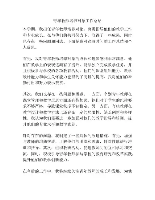 青年教师培养对象工作总结