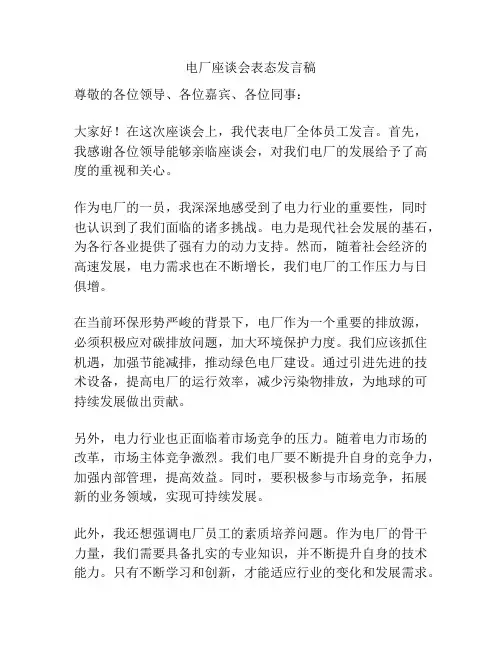 电厂座谈会表态发言稿
