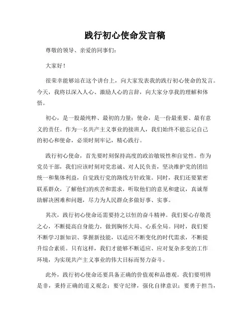 践行初心使命发言稿