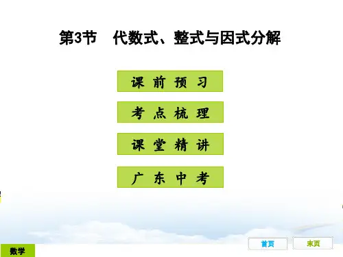中考数学课件：第一章数与式第3节代数式、整式与因式分解