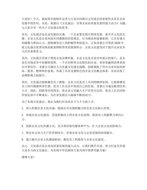 文化强企研讨发言稿范文