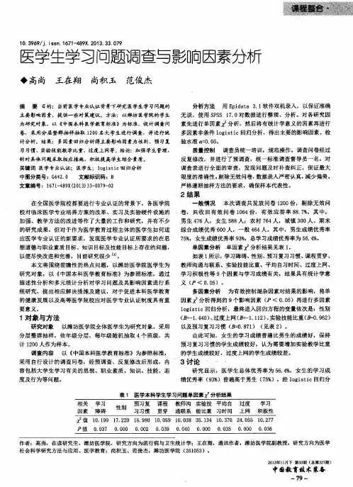 医学生学习问题调查与影响因素分析