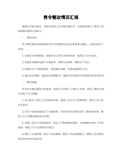 责令整改情况汇报