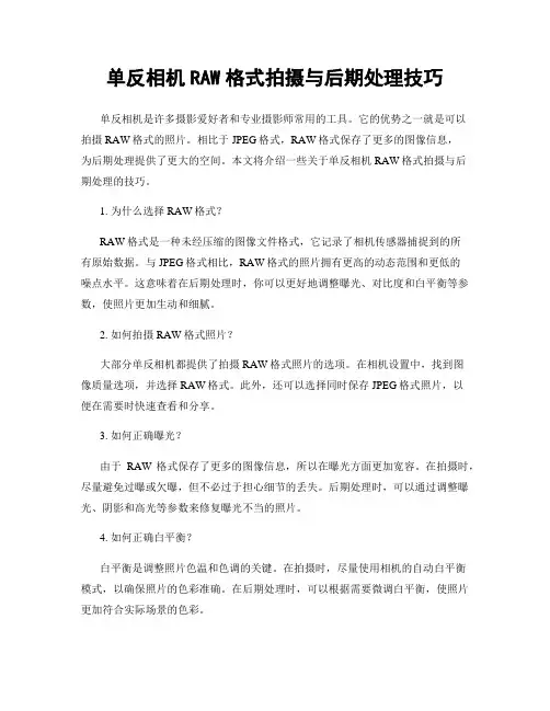 单反相机RAW格式拍摄与后期处理技巧