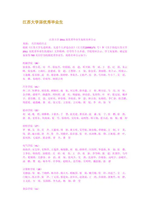 江苏大学届优秀毕业生