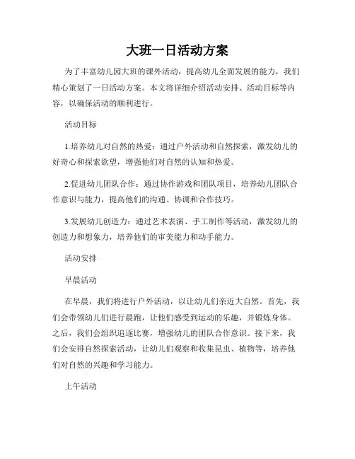 大班一日活动方案
