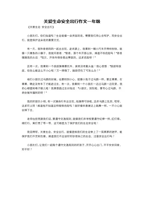 关爱生命安全出行作文一年级