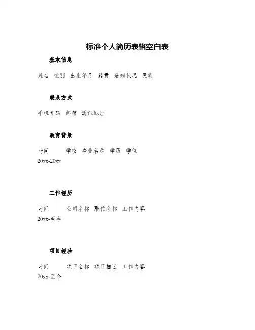 标准个人简历表格空白表