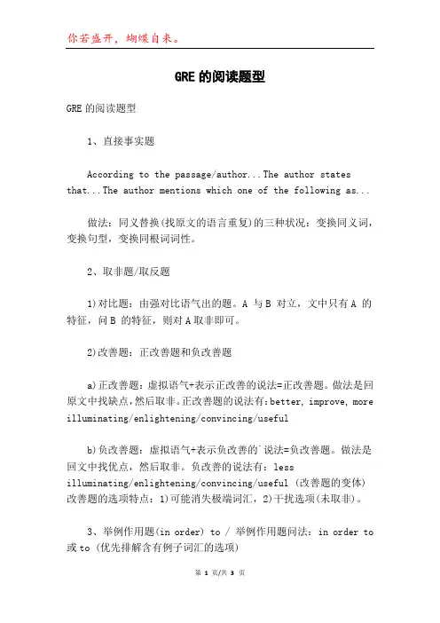 GRE的阅读题型