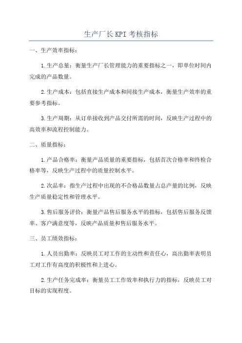 生产厂长KPI考核指标
