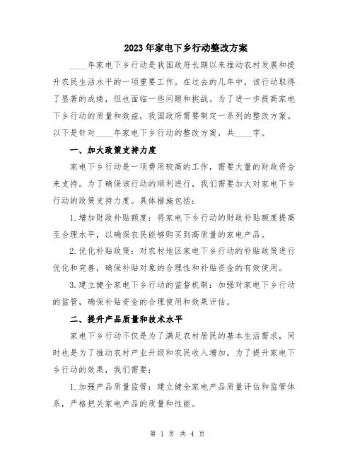2023年家电下乡行动整改方案