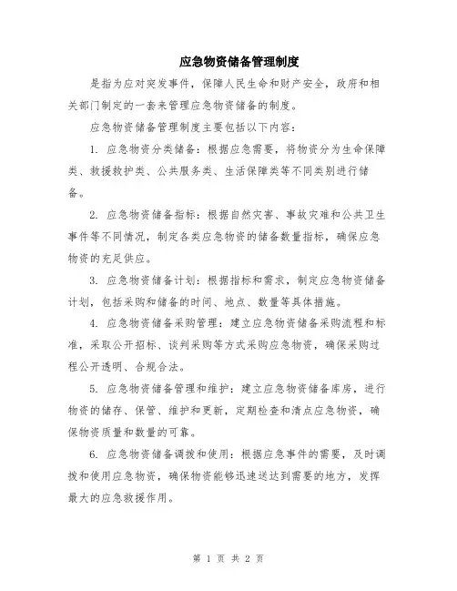 应急物资储备管理制度