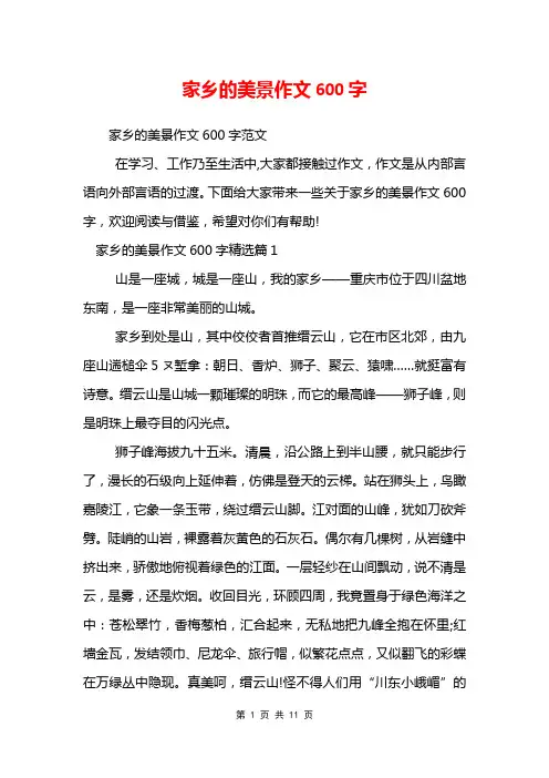 家乡的美景作文600字