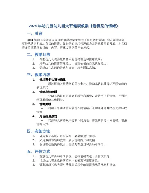 2024年幼儿园幼儿园大班健康教案《看得见的情绪》