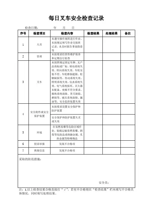 每日叉车安全检查记录