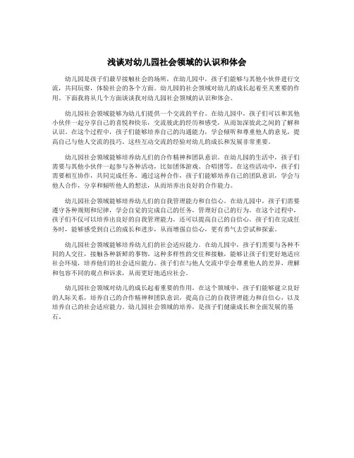 浅谈对幼儿园社会领域的认识和体会
