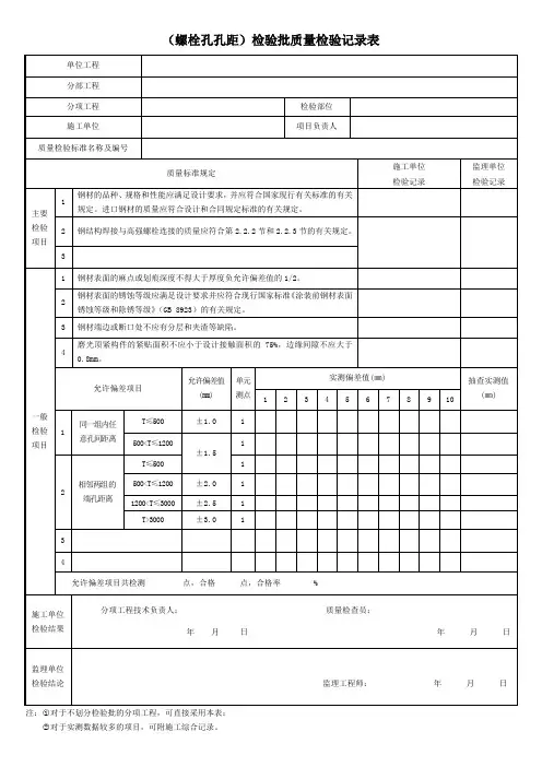 (螺栓孔孔距)检验批质量检验记录表