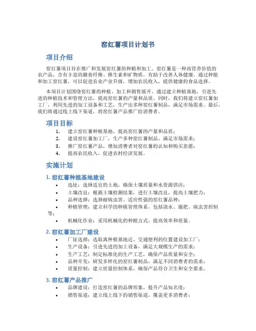 窑红薯项目计划书