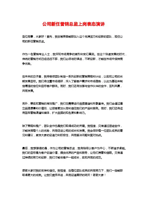 公司新任营销总监上岗表态演讲