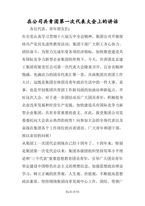 最新在公司共青团第一次代表大会上的讲话-范文精品