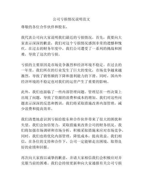 公司亏损情况说明范文