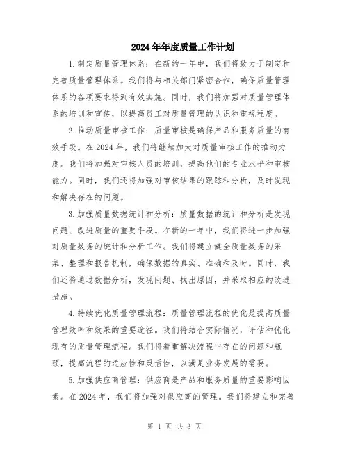 2024年年度质量工作计划