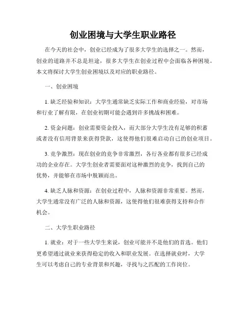 创业困境与大学生职业路径