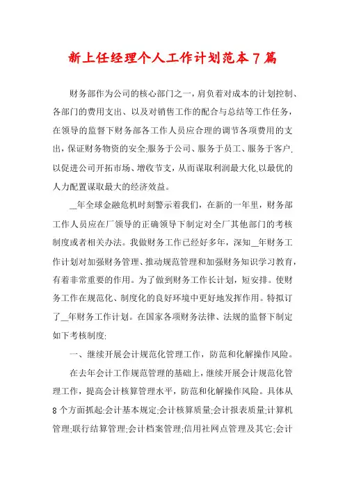 新上任经理个人工作计划范本7篇