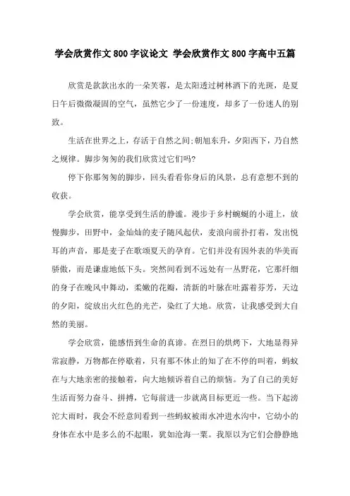 学会欣赏作文800字议论文 学会欣赏作文800字高中五篇精选