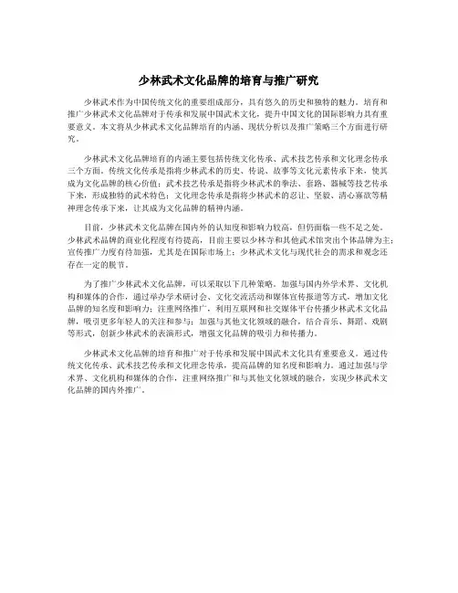 少林武术文化品牌的培育与推广研究