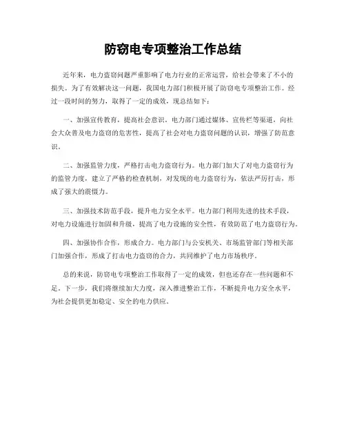 防窃电专项整治工作总结