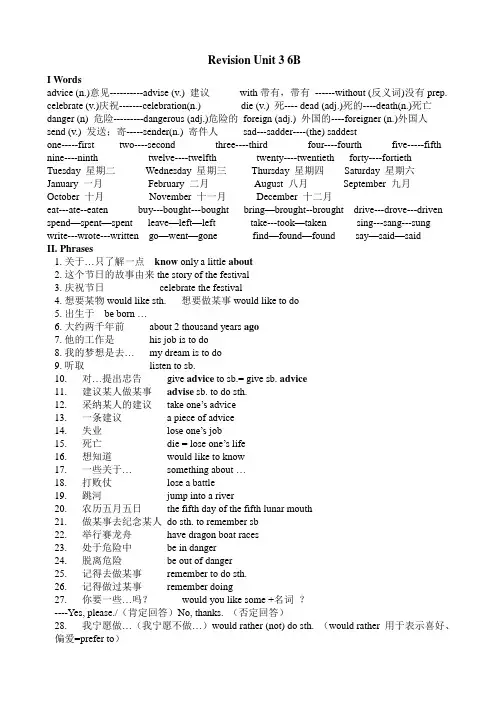 上海版牛津英语6B第三单元复习笔记 U3