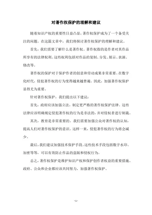 对著作权保护的理解和建议