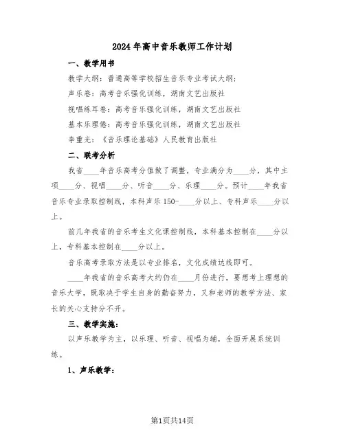 2024年高中音乐教师工作计划(6篇)