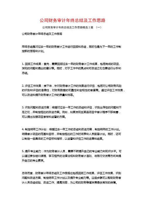 公司财务审计年终总结及工作思路2篇