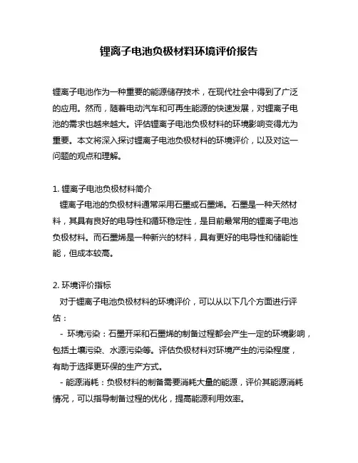 锂离子电池负极材料环境评价报告