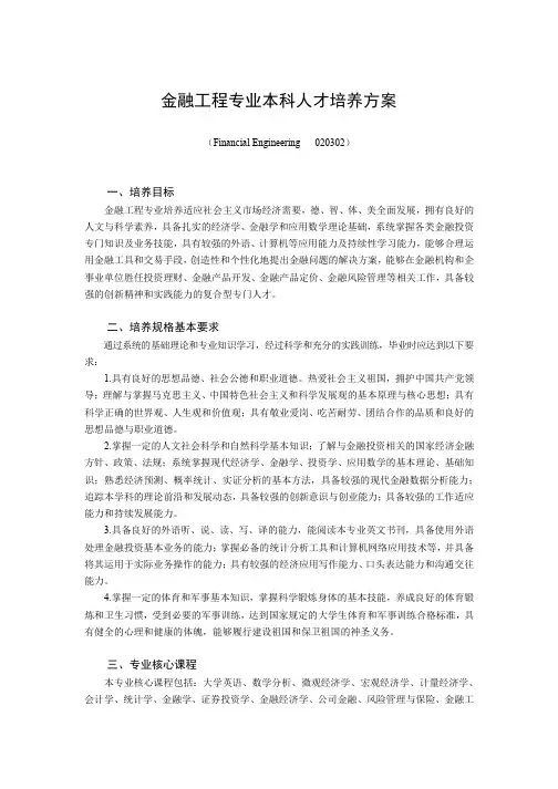 金融工程专业本科人才培养方案