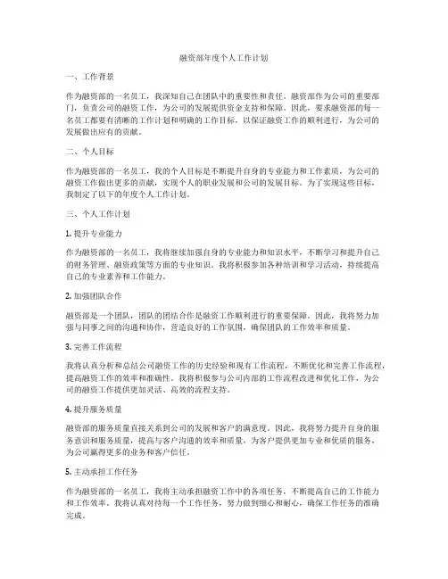 融资部年度个人工作计划