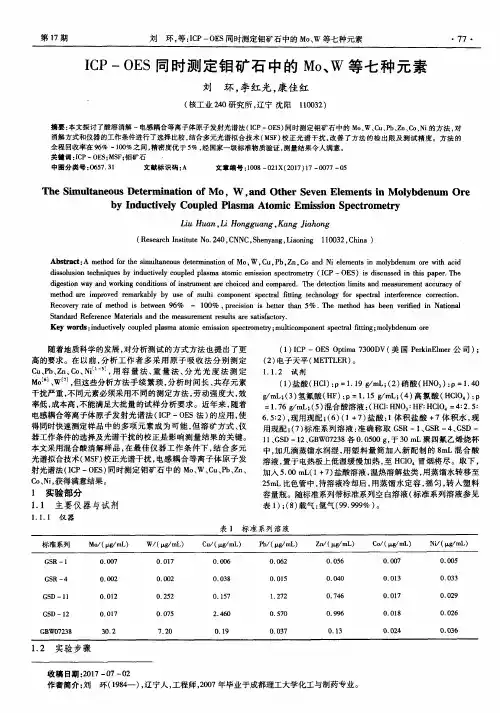 ICP-OES同时测定钼矿石中的Mo、W等七种元素