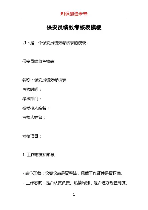 保安员绩效考核表模板