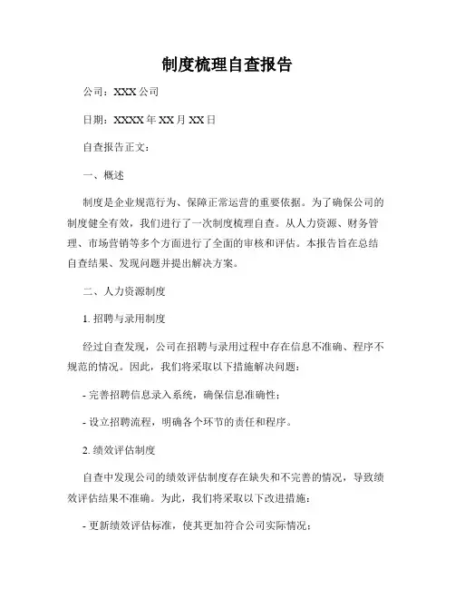 制度梳理自查报告