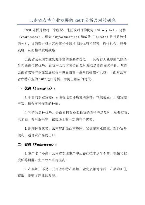 云南省农特产业发展的SWOT分析及对策研究