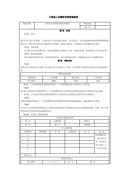 中高层人员绩效考核管理制度