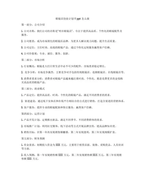 眼镜店创业计划书ppt怎么做